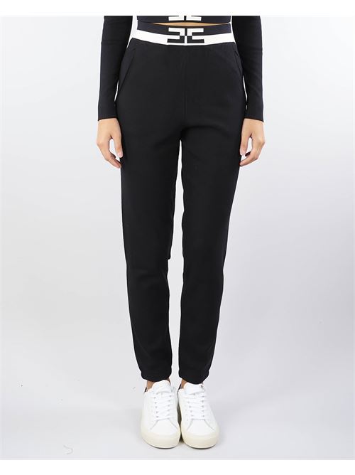 Pantalone jogger in viscosa con bande logo Elisabetta Franchi ELISABETTA FRANCHI | Pantalone | KP62S46E2685